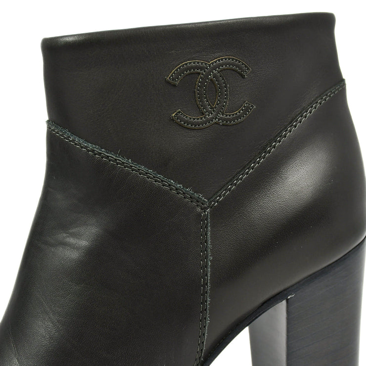 Chanel * Gray Leather Short Boots Shoes #36C