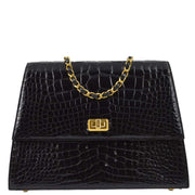 Chanel * Black Crocodile Straight Flap Mademoiselle Lock Shoulder Bag