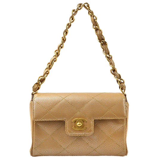 Chanel 2000-2001 Beige Caviar Chain Handbag 18