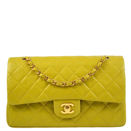 Chanel * 1997-1999 Green Lambskin Medium Classic Double Flap Shoulder Bag