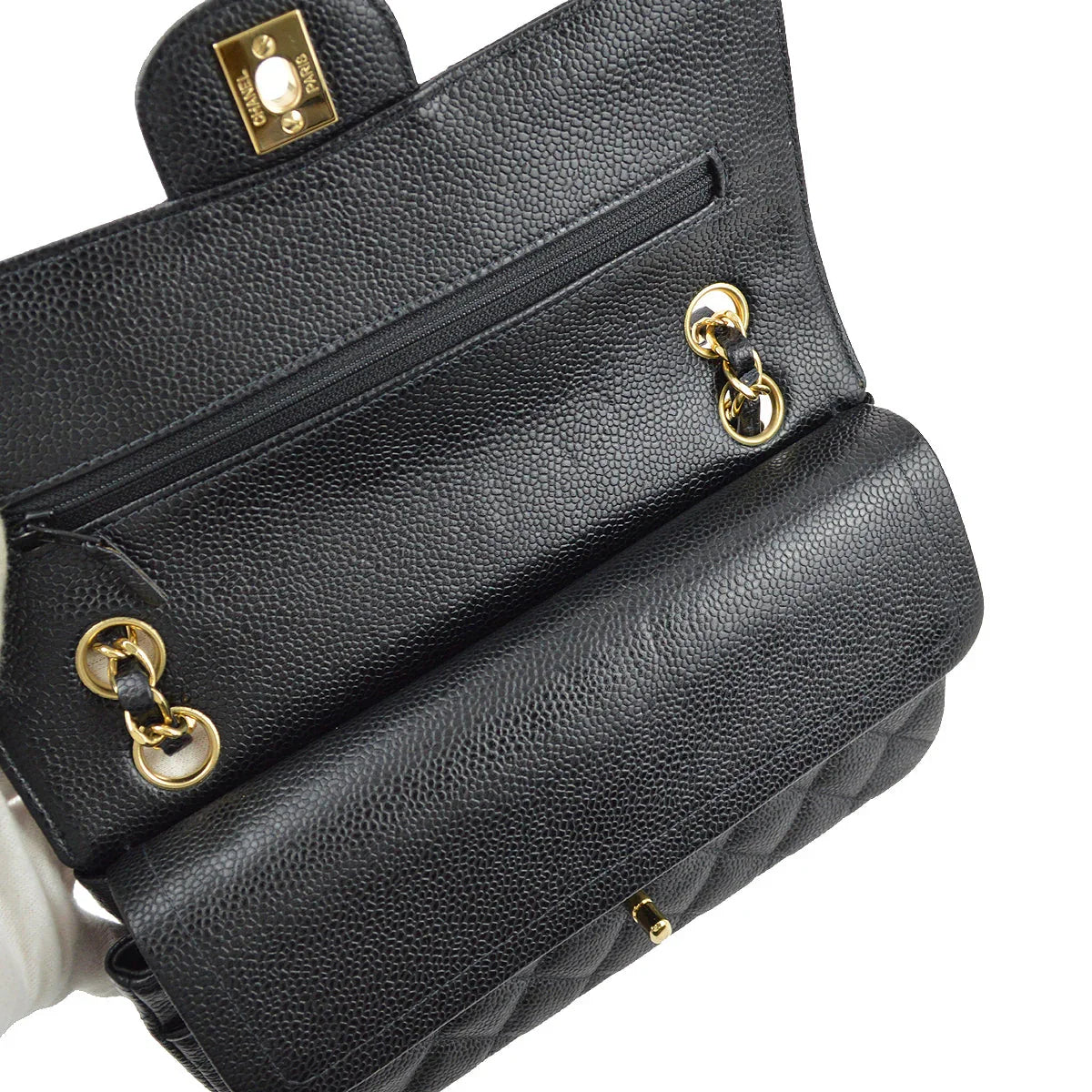 Chanel 2001-2003 Black Caviar Small Classic Double Flap Shoulder Bag