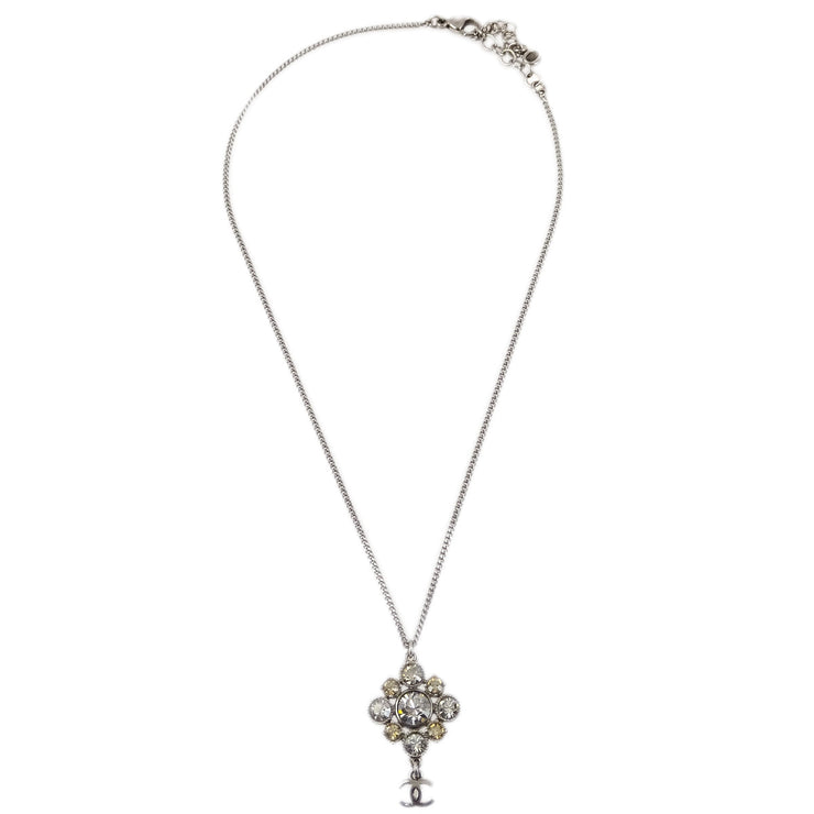 Chanel Silver Necklace Pendant Rhinestone 10V