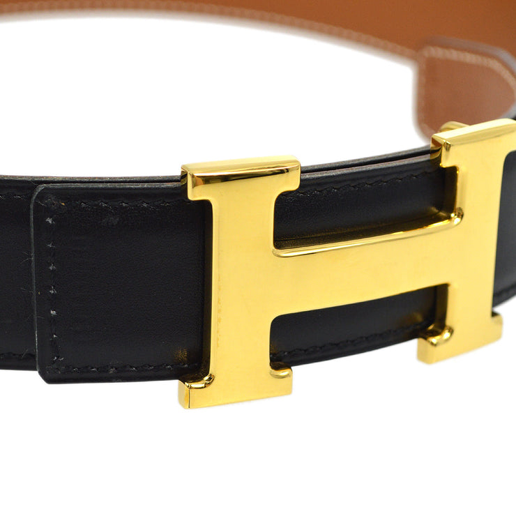 Hermes Black Box Calf Constance Reversible Belt #74 Small Good