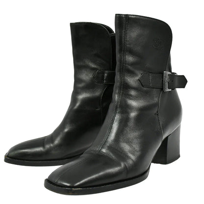 Chanel * Black Leather Short Boots Shoes #36 1/2