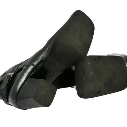 Chanel * Black Leather Short Boots Shoes #36 1/2