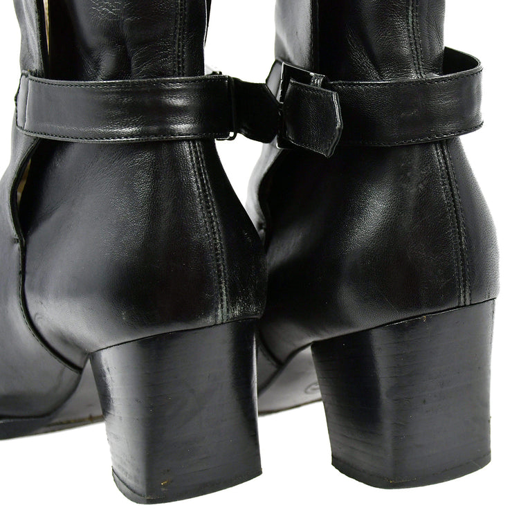 Chanel * Black Leather Short Boots Shoes #36 1/2