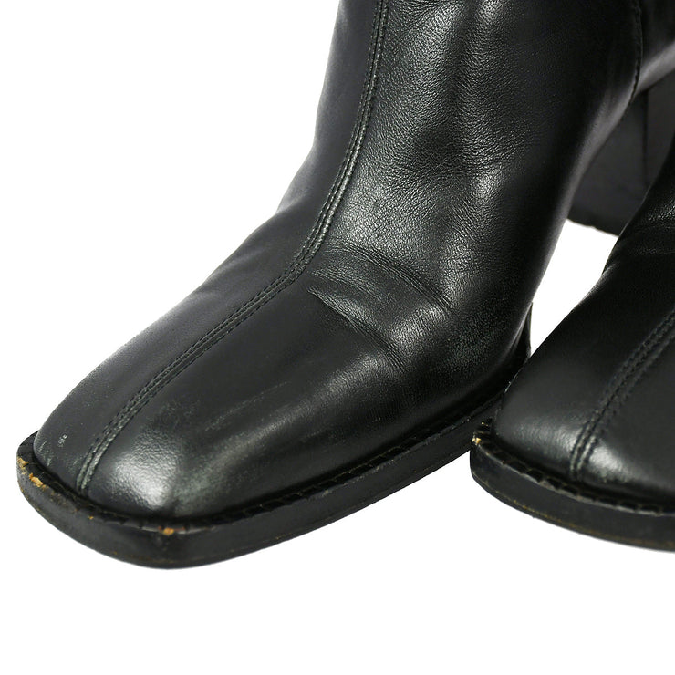 Chanel * Black Leather Short Boots Shoes #36 1/2