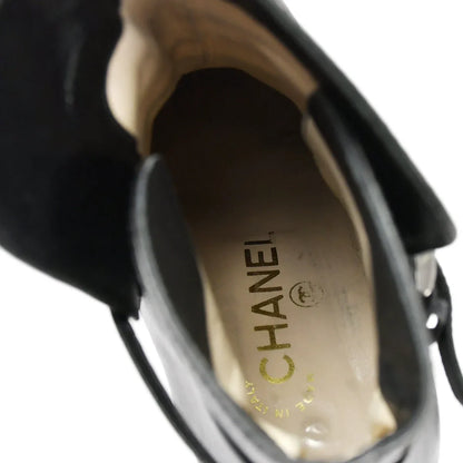 Chanel * Black Leather Short Boots Shoes #36 1/2