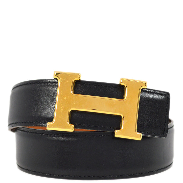 Hermes 1995 Black Box Calf Constance Reversible Belt #70 Small Good