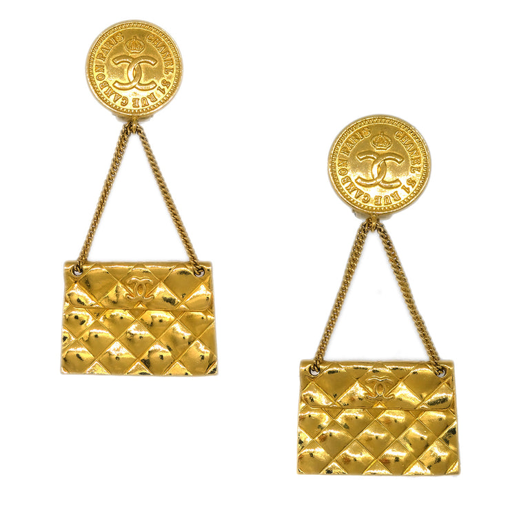 Chanel Gold Bag Dangle Earrings Clip-On 23