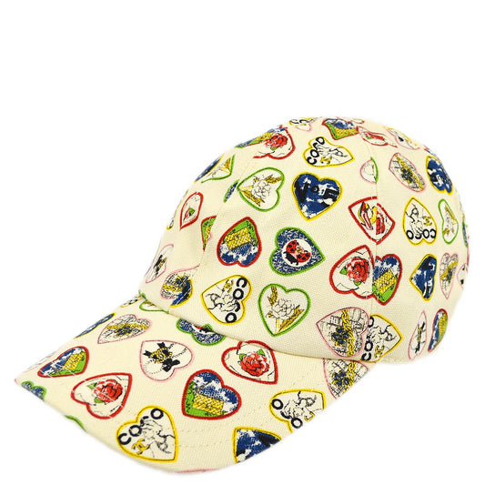 Chanel Ivory Valentine Edition Heart Pattern Cap Hat #M