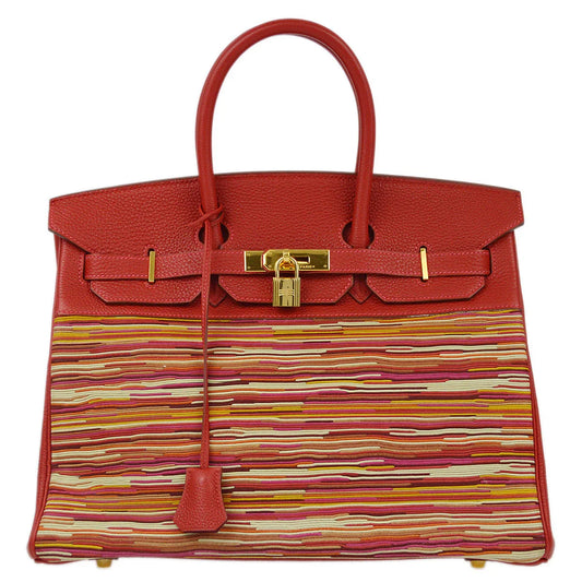 Hermes 2003 Vibrato Togo Red Birkin 35 Handbag