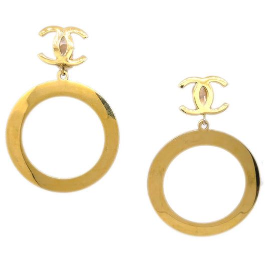 Chanel Hoop Dangle Earrings Clip-On Gold