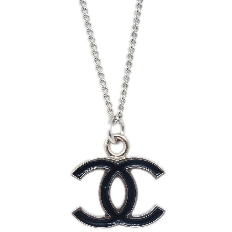 Chanel Chain Necklace Silver Black 07V
