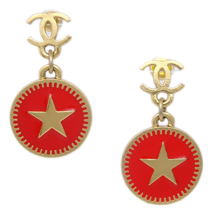 Chanel Star Dangle Piercing Earrings Red 01P