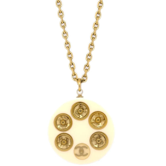 Chanel Pendant Necklace Gold White 03A