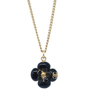 Chanel Camellia Chain Pendant Necklace Gold Black 10P