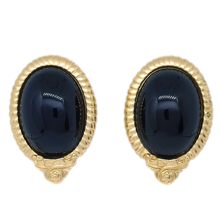 Givenchy Stone Oval Earrings Clip-On Black