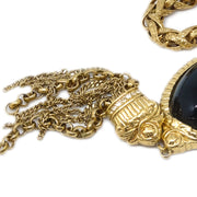 Givenchy Gold Black Fringe Chain Pendant Necklace Stone Rhinestone