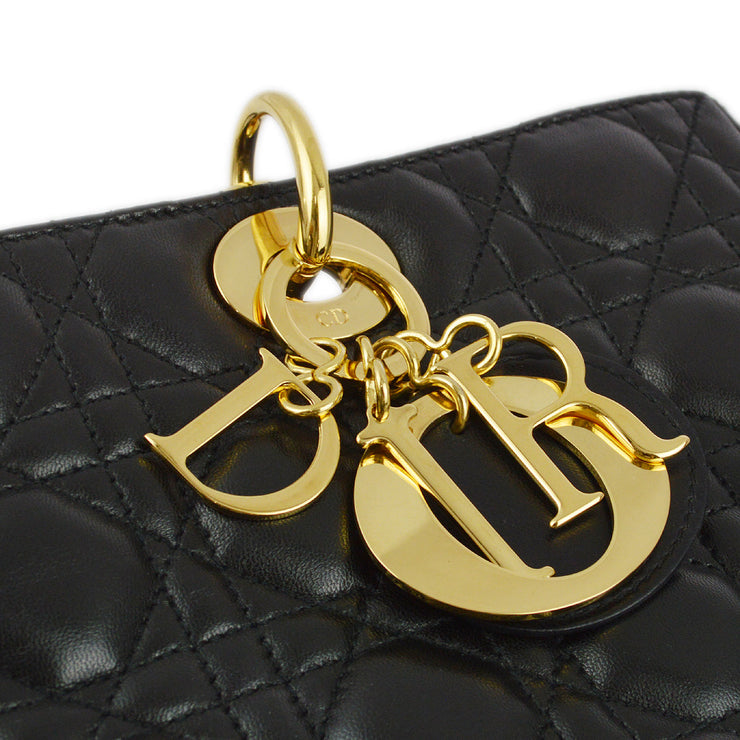 Christian Dior Black Lambskin Lady Dior Cannage Handbag