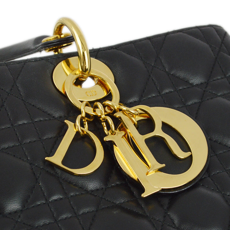 Christian 1999 Dior Black Lambskin Lady Dior Cannage 2way Shoulder Handbag