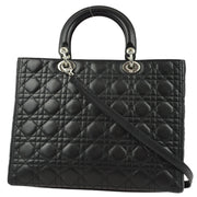 Christian Dior Black Lambskin Lady Dior Cannage 2way Shoulder Handbag