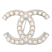 Chanel Artificial Pearl Brooch Pin Silver 05V