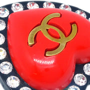 Chanel Heart Rhinestone Earrings Clip-On Red 95P