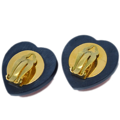 Chanel Heart Rhinestone Earrings Clip-On Red 95P