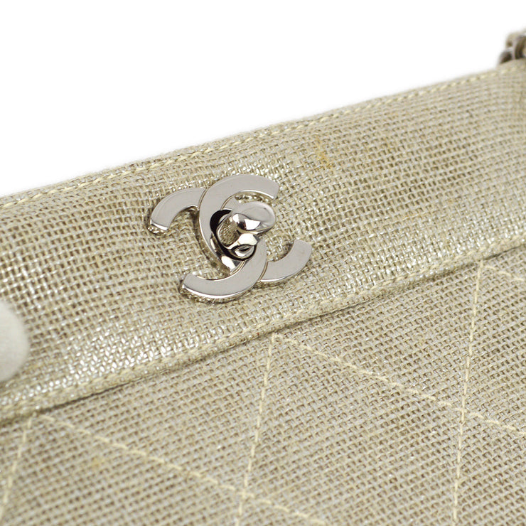 Chanel Beige Linen Chain Tote Handbag