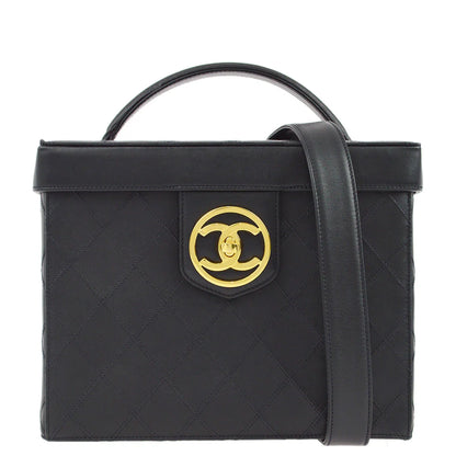 Chanel 1994-1996 Black Lambskin Bicolore Vanity 2way Shoulder Handbag