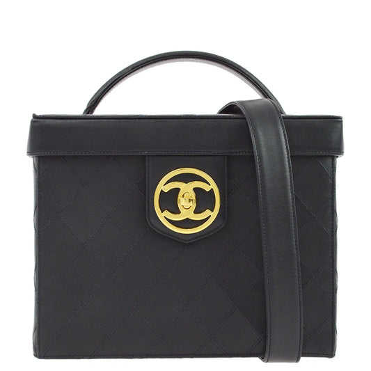 Chanel 1994-1996 Black Lambskin Bicolore Vanity 2way Shoulder Handbag