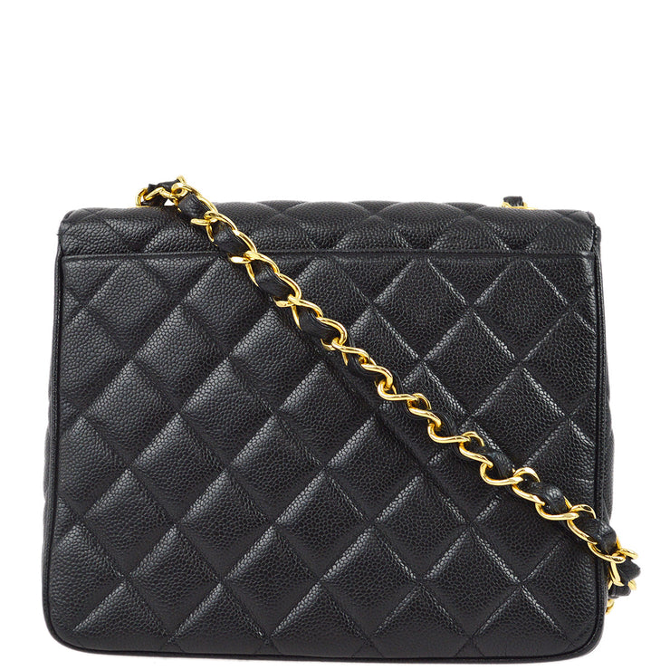 Chanel Black Caviar Straight Flap Chain Shoulder Bag