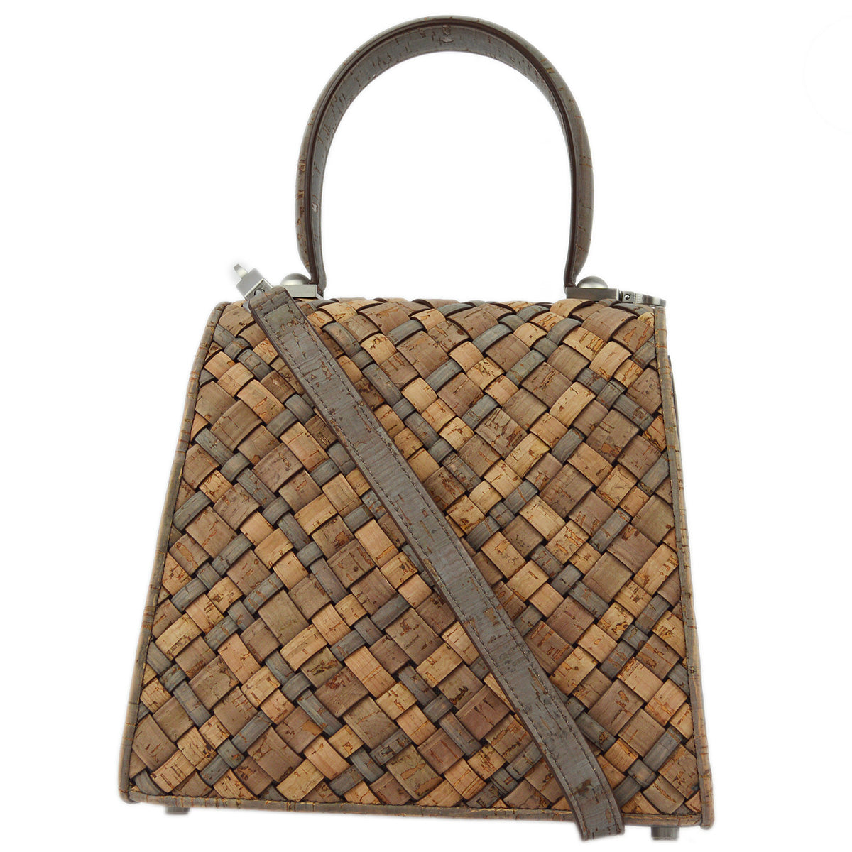 Salvatore Ferragamo 2021 Beige Gray Cork Gancini 2way Shoulder Handbag