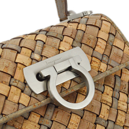 Salvatore Ferragamo 2021 Beige Gray Cork Gancini 2way Shoulder Handbag