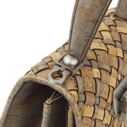 Salvatore Ferragamo 2021 Beige Gray Cork Gancini 2way Shoulder Handbag