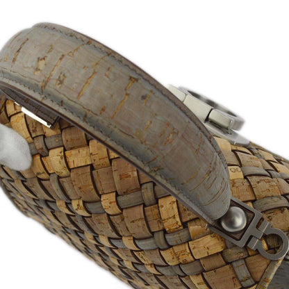 Salvatore Ferragamo 2021 Beige Gray Cork Gancini 2way Shoulder Handbag