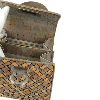 Salvatore Ferragamo 2021 Beige Gray Cork Gancini 2way Shoulder Handbag