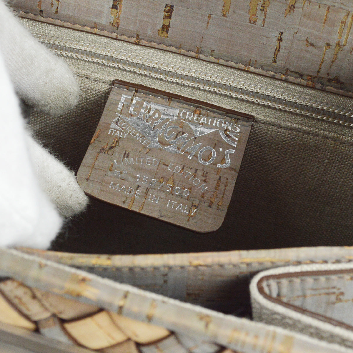 Salvatore Ferragamo 2021 Beige Gray Cork Gancini 2way Shoulder Handbag