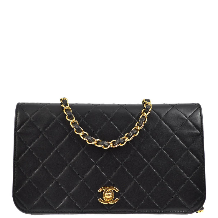 Chanel Black Lambskin Turnlock Small Full Flap Shoulder Bag