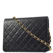 Chanel 2000-2001 Black Lambskin Pushlock Small Half Flap Shoulder Bag