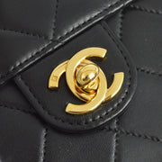 Chanel 2000-2001 Black Lambskin Pushlock Small Half Flap Shoulder Bag