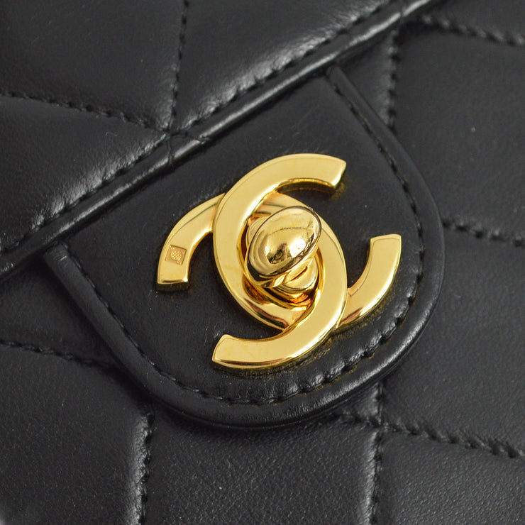 Chanel 2000-2001 Black Lambskin Pushlock Small Half Flap Shoulder Bag