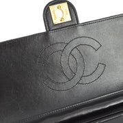 Chanel 2000-2001 Black Lambskin Pushlock Small Half Flap Shoulder Bag