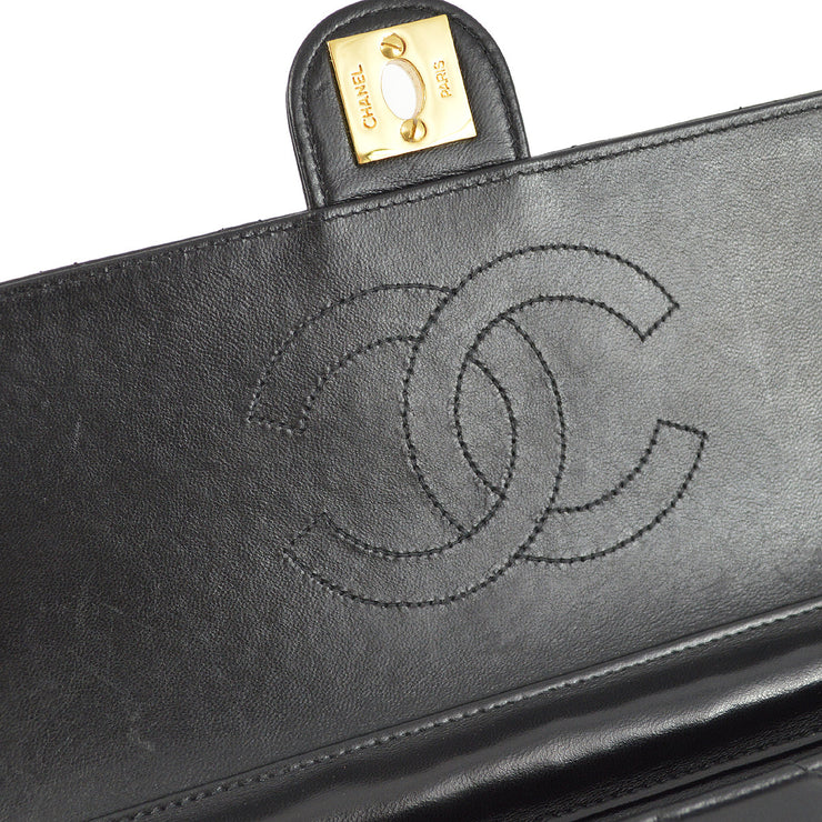 Chanel 2000-2001 Black Lambskin Pushlock Small Half Flap Shoulder Bag