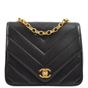 Chanel Black Lambskin V Stitch Chain Shoulder Bag