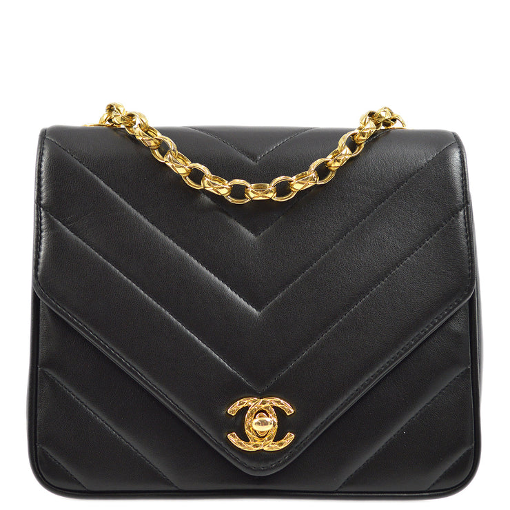 Chanel Black Lambskin V Stitch Chain Shoulder Bag