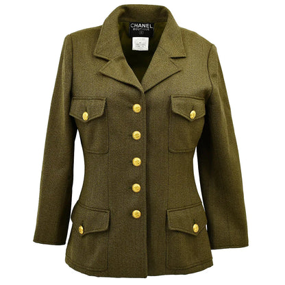 Chanel Single Breasted Jacket Khaki 96A #40