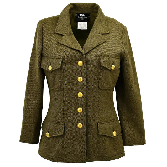 Chanel Single Breasted Jacket Khaki 96A #40