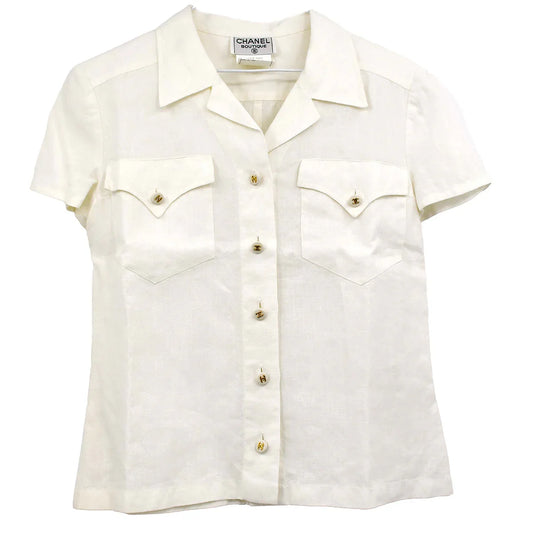 Chanel Short Sleeve Shirt White 97P #38